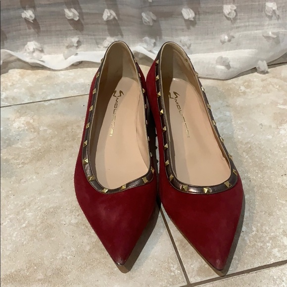 Velvet red gold studded flats! Minimal heel - Picture 1 of 4